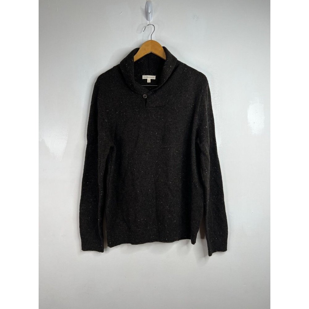 British Khaki Sweater Mens Sz L Brown Shawl Neck Wool Blend